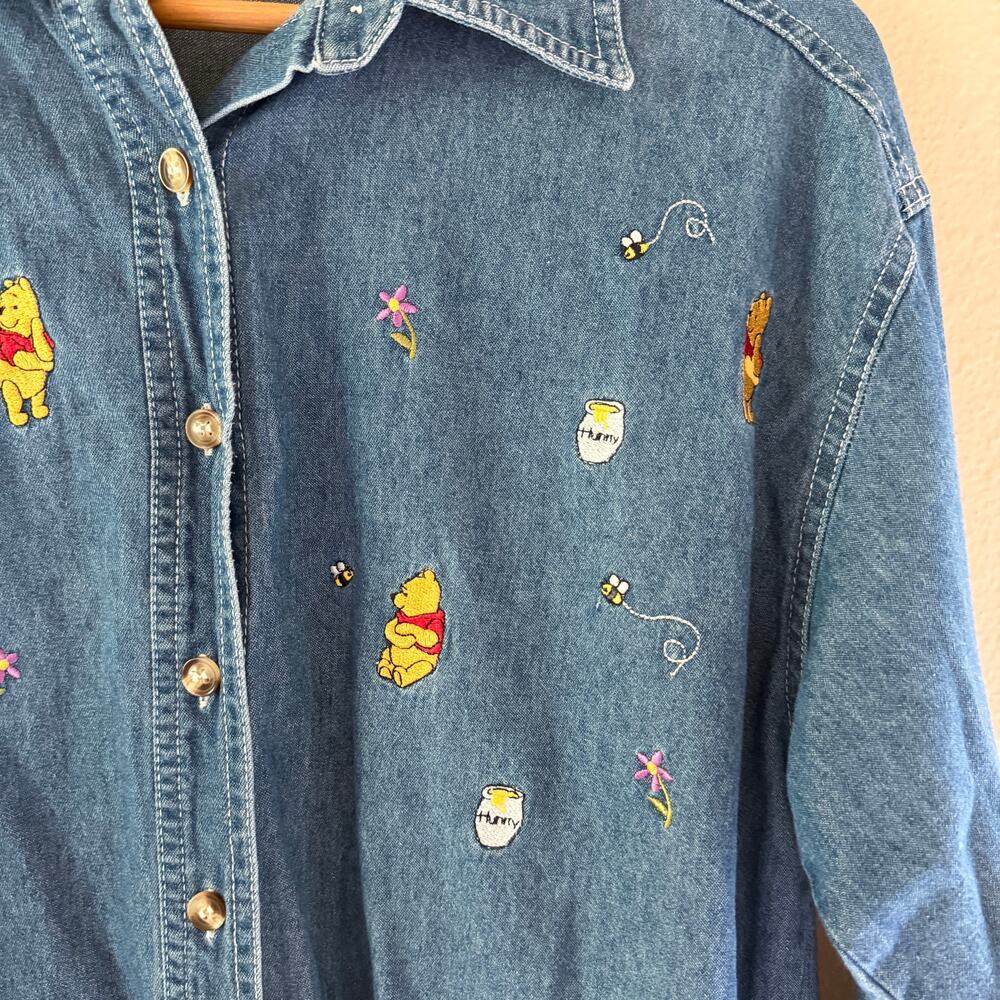 Vintage Disney denim button down shirt featuring Winnie the pooh embroidery - Picture 7 of 8